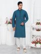 Blue Self Patterned Kurta Pyjama Set For Mens 