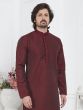 Maroon Jacquard Silk Kurta Pyjama Set For Mens