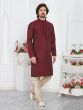 Maroon Jacquard Silk Kurta Pyjama Set For Mens