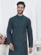 Teal Blue Mens Kurta Pyjama Set In Jacquard Silk