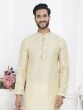 Light Cream Festive Wear Kurta Pyjama Set For Mens