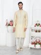 Light Cream Festive Wear Kurta Pyjama Set For Mens