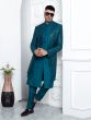 Teal Blue Triple Layered Embroidered Mens Indowestern