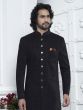 Black Mens Emroidered Velvet Indowestern Set