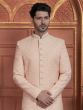 Baby Pink Self Embroidered Indowestern Set For Mens