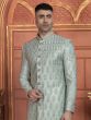 Soft Blue Sequins Enhanced Mens Indowestern Set