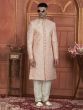 Rose Pink Silk Embroidered Mens Indowestern Set