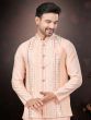 Baby Pink Kurta Pyjama Set In Silk With Jacket