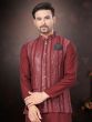 Red Sequins Embroidered Kurta Pyjama Set With Jacket