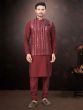 Red Sequins Embroidered Kurta Pyjama Set With Jacket