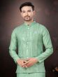 Green Nehru Jacketed Kurta Pyjama Set In Silk