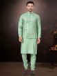 Green Nehru Jacketed Kurta Pyjama Set In Silk