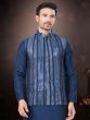 Navy Blue Festive Wear Kurta Pyjama Set In Silk