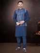 Navy Blue Festive Wear Kurta Pyjama Set In Silk