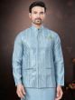 Light Blue Festive Wear Kurta Pyjama Set In Silk