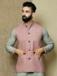 Grey Pathani Kurta Set In Cotton With Mauve Jacket