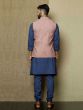 Navy Blue Cotton Kurta Set With Nehru Jacket