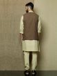 Cream Mens Kurta Pyjama Set In Cotton With Jacket