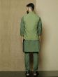 Olive Green Kurta Pyjama Set In Cotton With Nehru Jacket