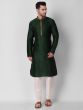 Dark Green Readymade Kurta Pyjama Set In Silk