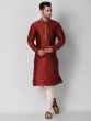 Deep Red Mens Kurta Pyjama Set In Silk