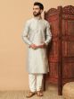 Grey Mens Kurta Pyjama In Cotton