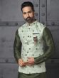 Dark Green Kurta Pyjama Set In Silk With Jacket