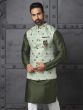 Dark Green Kurta Pyjama Set In Silk With Jacket