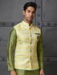 Olive Green Mens Kurta Set With Upper Jacket