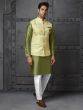 Olive Green Mens Kurta Set With Upper Jacket