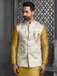 Golden Yellow Mens Kurta Pyjama Set In Silk With Jacket