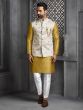 Golden Yellow Mens Kurta Pyjama Set In Silk With Jacket