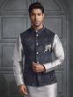 Metallic Grey Mens Kurta Pyjama Set In Silk