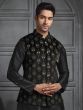 Black Nehru Jacketed Mens Kurta Set In Jacquard Silk