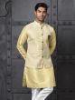 Cream Yellow Mens Kurta Pyjama Set In Silk With Jacket