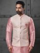 Baby Pink Silk Kurta Pyjama Set In Silk With Nehru Jacket