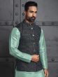 Sea Green Mens Kurta Set With Embroidered Nehru Jacket