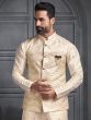 Cream Festive Mens Kurta Set With Embroidered Jacket