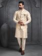 Cream Festive Mens Kurta Set With Embroidered Jacket