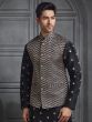 Black Silk Kurta Set With Embroidered Nehru Jacket