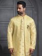 Yellow Kurta Set In Silk With Long Open Jacket