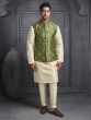 Cream Mens Kurta Set In Silk With Nehru Jacket