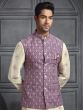 Cream Festive Mens Kurta Set With Nehru Jacket