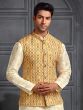 Cream Mens Kurta Set In Silk With Jacket