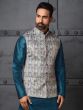 Teal Blue Festive Wear Mens Kurta Set With Jacket