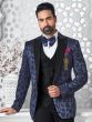 Navy Blue Self Floral Designed Mens Tuxedo