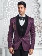 Purple Self Embroidered Three Piece Tuxedo