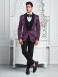 Purple Self Embroidered Three Piece Tuxedo