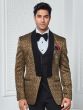 Golden Stylish Tuxedo Set For Mens In Jacquard