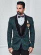 Teal Green Embroidered Three Piece Tuxedo Set